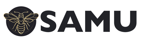 Samu logo with gold bee
